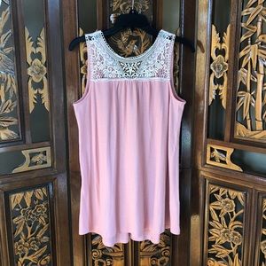 Simply Noelle Lace Accent Lace-Up Back Blouse